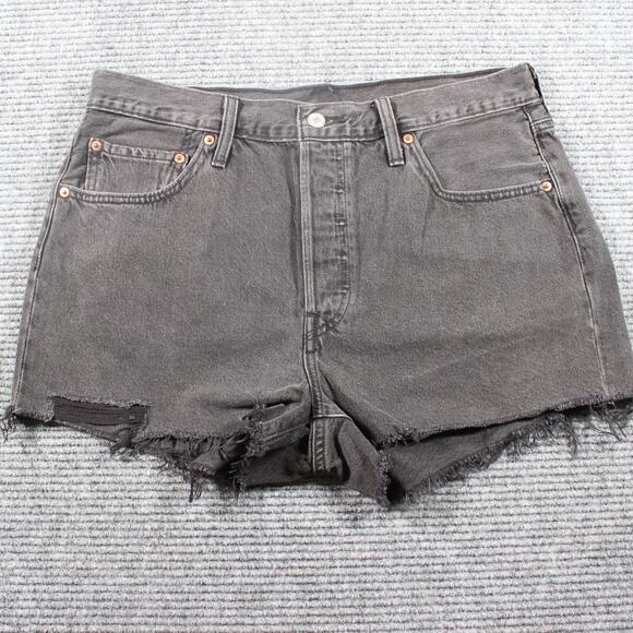 Levi’s 501 Shorts Womens 18 Black Cutoff Button Fly High Rise - Picture 1 of 6